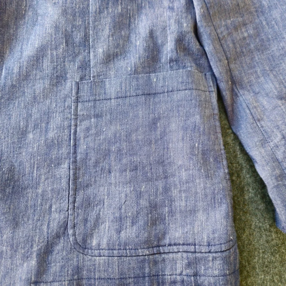 Cremieux Blue Linen Sport Coat XXL Elbow Patch Two Button Butterfly Half Lining